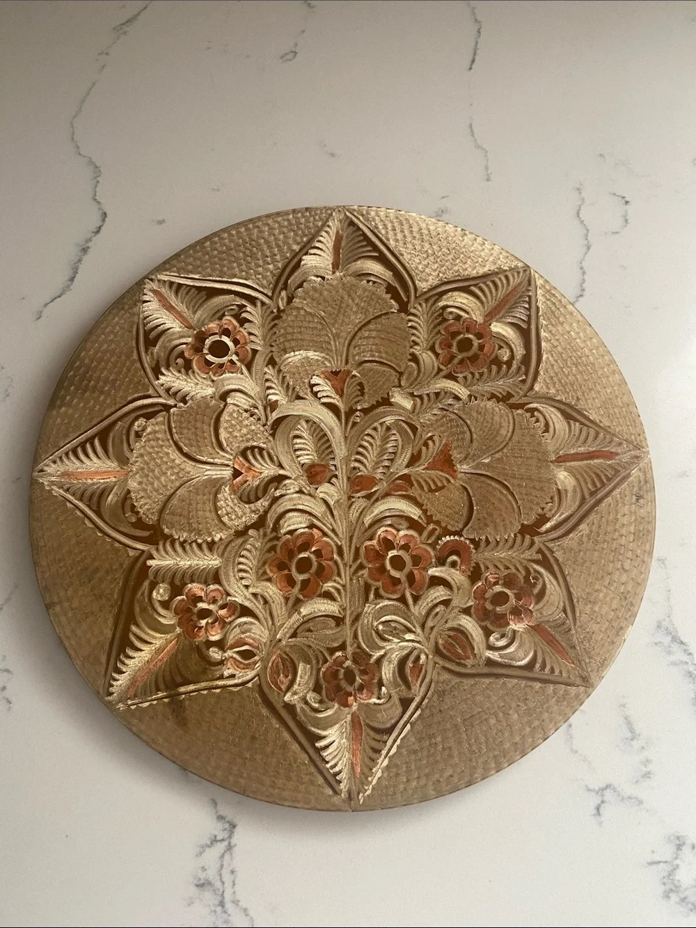 Vintage Pierced Copper Floral Wall Plaque 10
